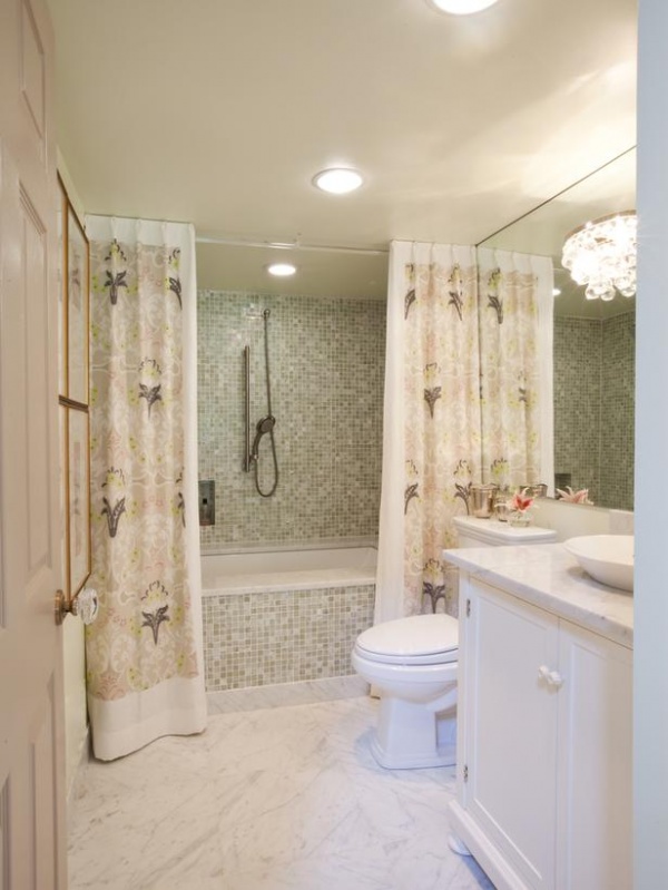 Feminine Bathroom with Marble and Mosaic Tile Shower : Designers' Portfolio