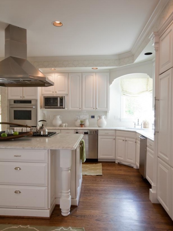 White Traditional Kitchen with Large Marble Island : Designers' Portfolio