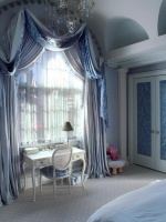 Blue Child's Bedroom with White Desk and Chair and Arched Window : Designers' Portfolio