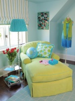 Teen Bedroom with Funky Lime Chaise and Blue Walls and Rug : Designers' Portfolio