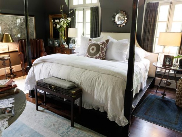 Traditional Bedroom with Hardwood Floors and Saturated Gray Walls : Designers' Portfolio