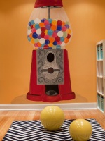Hand-Painted Gumball Machine on Orange Playroom Wall : Designers' Portfolio