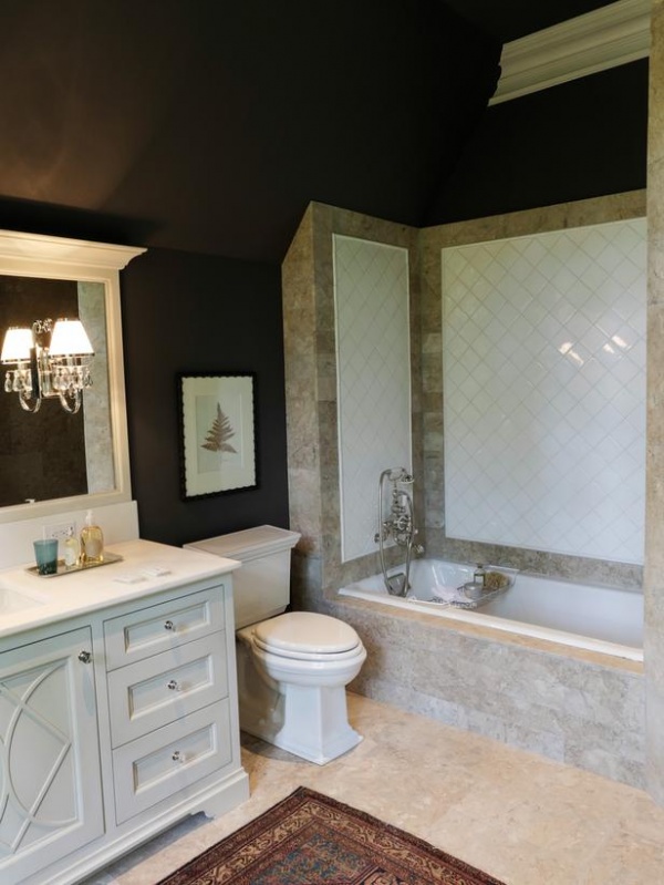 Traditional Bathroom with Tiled Shower and White Vanity : Designers' Portfolio