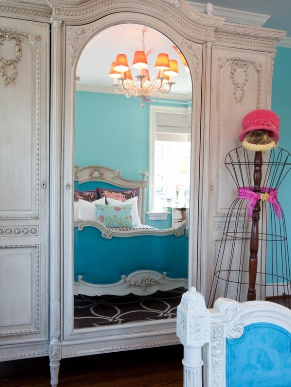 Mirrored French Victorian Armorie in Blue Teen Bedroom : Designers' Portfolio