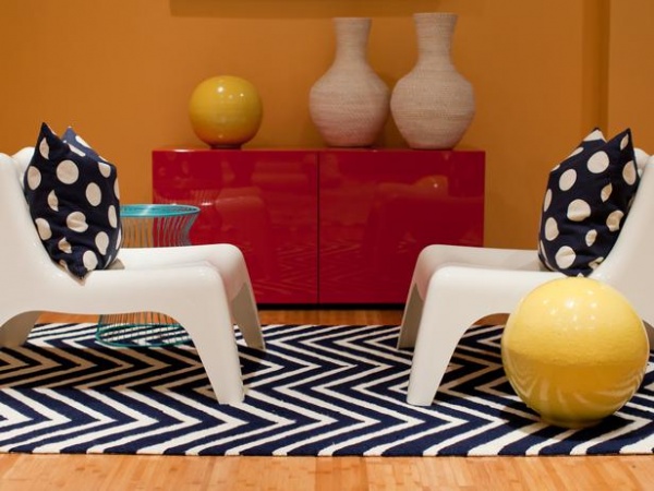 White Mid Century Modern Kids Chairs on Chervon Rug : Designers' Portfolio