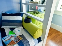 Kids Room with Blue Striped Quilted Bedding and Hardwood Floors : Designers' Portfolio