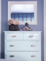 Eclectic Ice Blue Dresser & White Mirror in Blue Bedroom : Designers' Portfolio