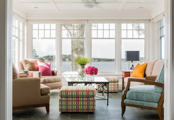 transitional sunroom by Elizabeth Swartz Interiors