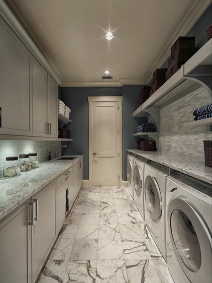 transitional laundry room by Busby Cabinets