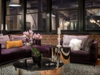 Velvet Purple Sectional and Zebra Print Area Rug : Designers' Portfolio