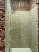 Tan Hex and Glass Mosaic Tile in a Modern Bathroom : Designers' Portfolio