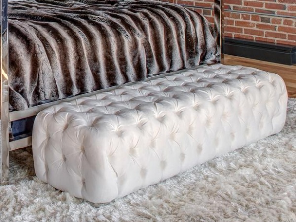 White Tufted Bench at End of Bed in Eclectic Bedroom : Designers' Portfolio