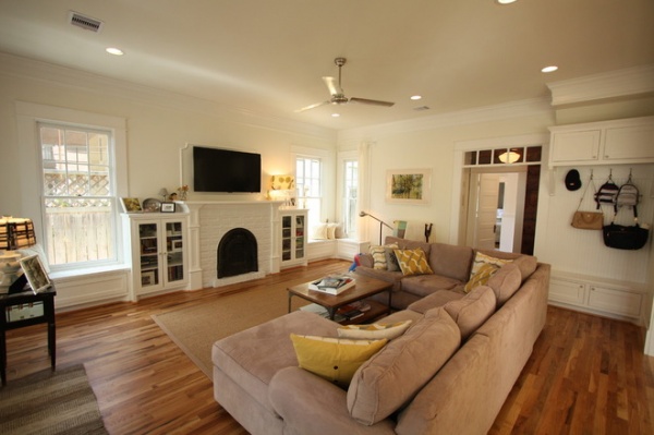 family room 1920 Craftsman Rehab in Houston Heights Historic District