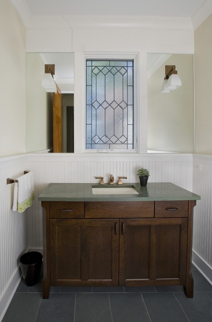 craftsman powder room by Great Rooms Designers & Builders