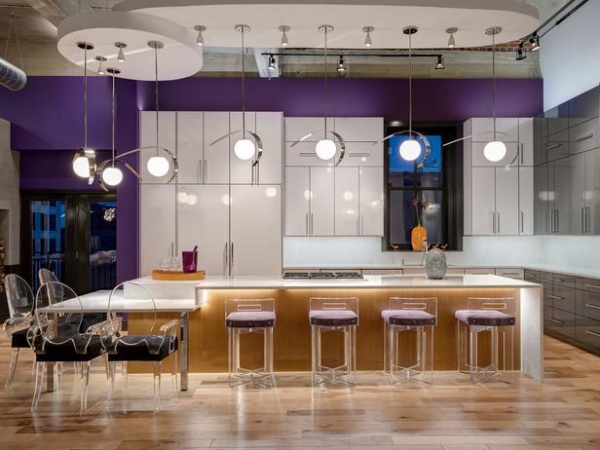 Modern Pendant Lights Over Island In Loft Kitchen : Designers' Portfolio