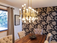 Eclectic Gold Chandelier with Black and White Wallpaper : Designers' Portfolio