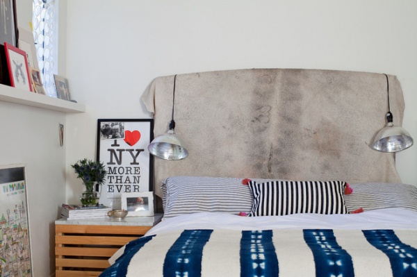 eclectic bedroom Cowhide headboard