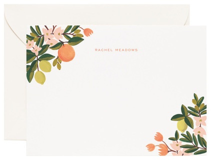 contemporary home office products Citrus Floral Everyday Personalized Stationery, Flat Notes, Set of 25