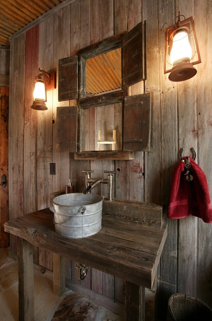 rustic powder room by Lynne Barton Bier - Home on the Range Interiors