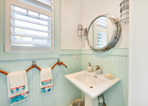 beach style powder room by Echelon Custom Homes