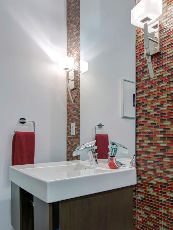 Modern Vanity Mirror and Glass Tile with Tall Ceiling : Designers' Portfolio