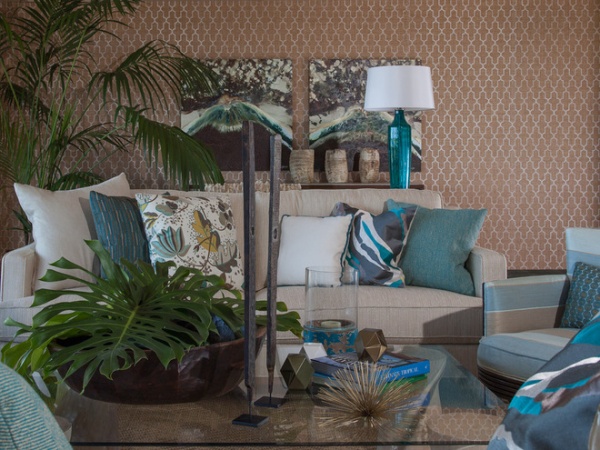 Tropical Living Room by Henderson Design Group