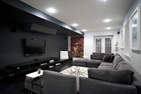 Contemporary Home Theater by Gaile Guevara