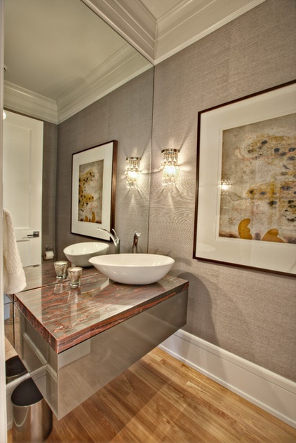 Transitional Powder Room by Rockwood Custom Homes