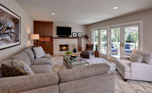 Transitional Family Room by Beth Rosenfield Design LLC