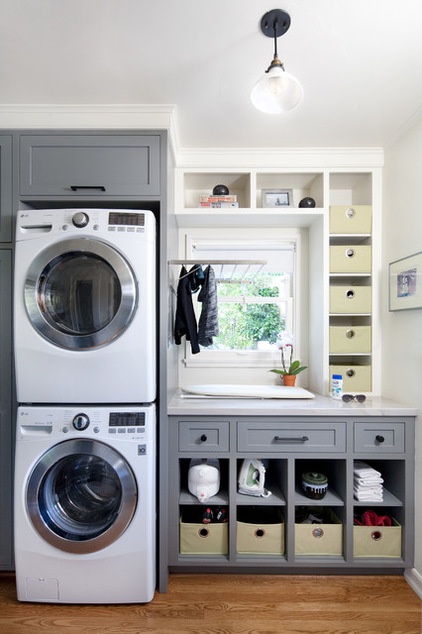 Transitional Laundry Room by Jessica Risko Smith Interior Design