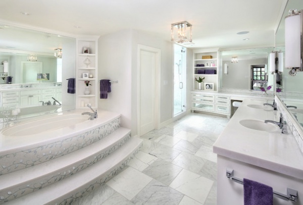 Room of the Day: Luxe Hotel Look for an All-White Master Bath