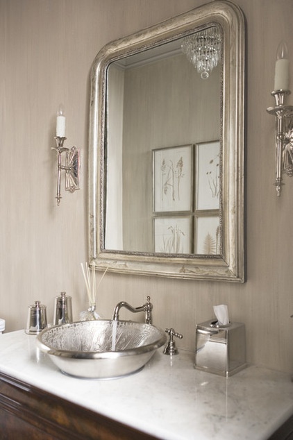 Transitional Powder Room by Linda McDougald Design | Postcard from Paris Home