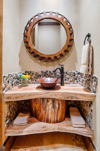 Rustic Powder Room by By Design Interiors, Inc