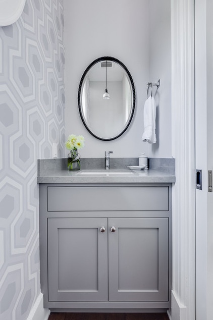 Transitional Powder Room by Hazel.Wood Design Group