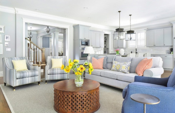 Transitional Family Room by Rachel Oliver Design, LLC